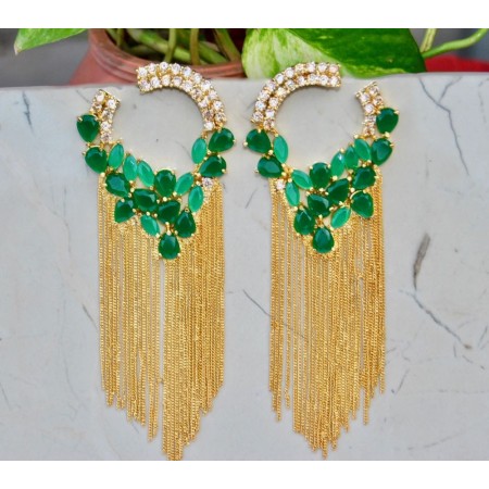 American Diamond Studded Emerald Dangler Earrings